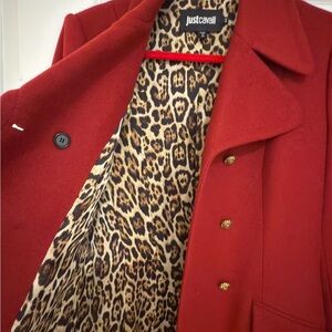 Just Cavalli Red Double-Breasted Pea Coat New Without Tags - Size 44